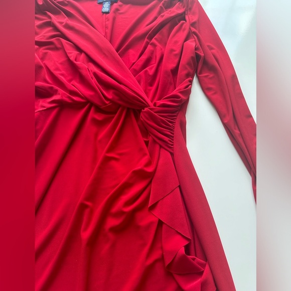 Chaps Bold Red Long Sleeve Stretch Fitted V-Neck Wrap Style Dress Women’s Large - Picture 8 of 9